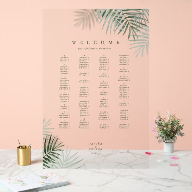 Lush Palm Leaf Hochzeitssitze Moss Green/Wt ID956 Acrylschild (Hochzeit)
