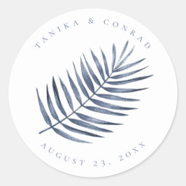 Lush Palm Leaf Wedding Blue ID956 Runder Aufkleber