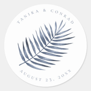 Lush Palm Leaf Wedding Blue ID956 Runder Aufkleber