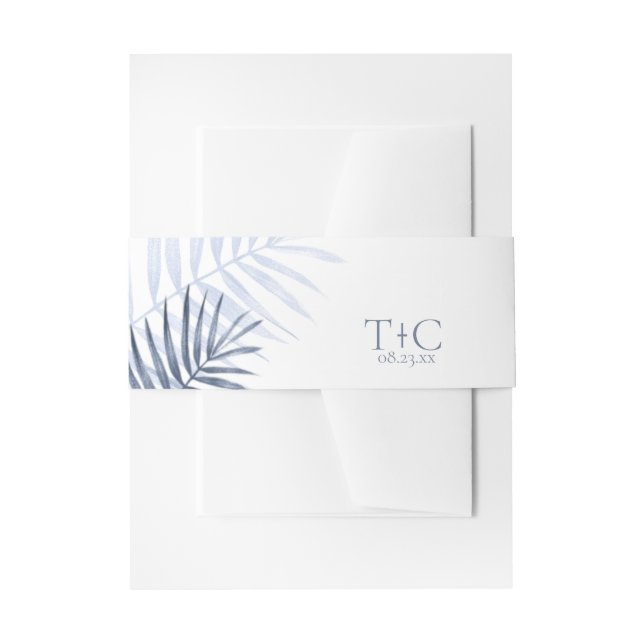 Lush Palm Leaf Wedding Blue/White ID956 Einladungsbanderole (Vorderseite Beispiel)