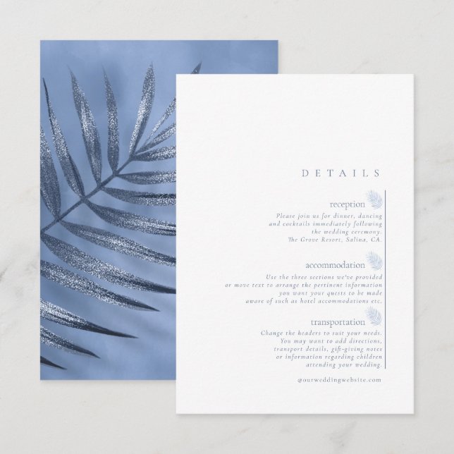 Lush Palm Leaf Wedding Details Windsor Blue ID956 Begleitkarte (Vorne/Hinten)