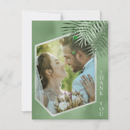 Lush Palm Leaf Wedding Foto Moss Green ID956 Dankeskarte