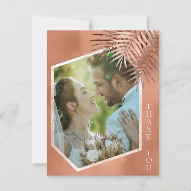 Lush Palm Leaf Wedding Foto Terra Cotta ID956 Dankeskarte (Vorderseite)