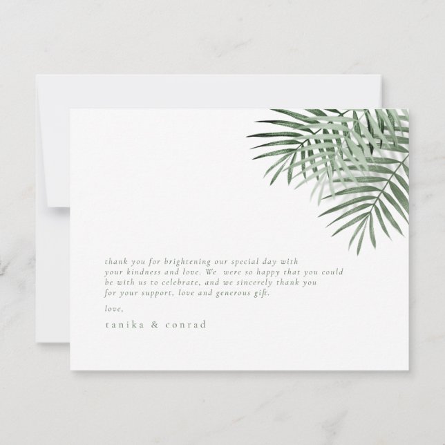Lush Palm Leaf Wedding Moss Green ID956 Dankeskarte (Rückseite)