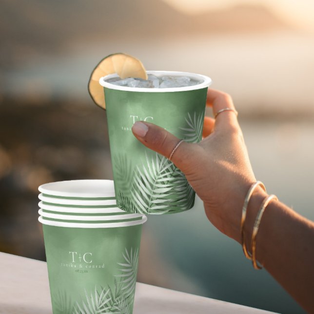 Lush Palm Leaf Wedding Moss Green ID956 Pappbecher (Von Creator hochgeladen)