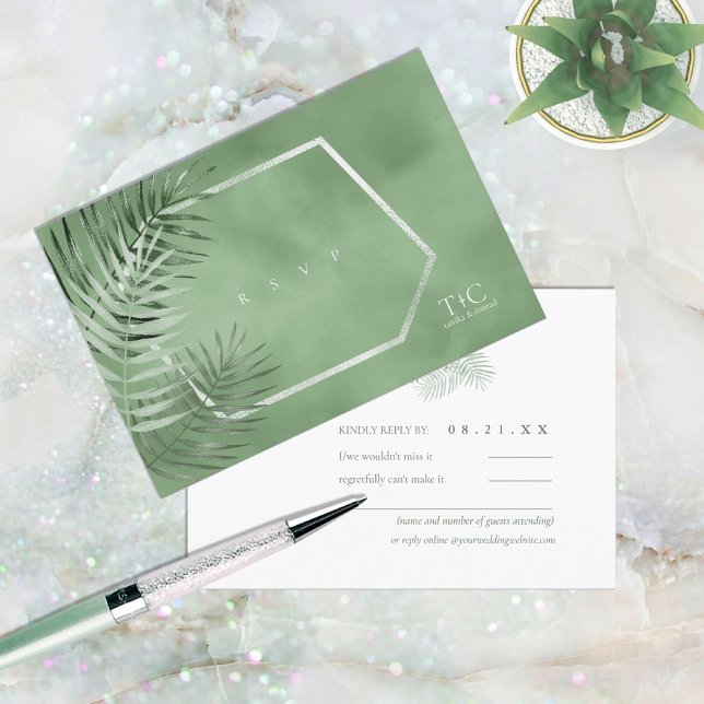 Lush Palm Leaf Wedding Moss Green ID956 RSVP Karte (Von Creator hochgeladen)