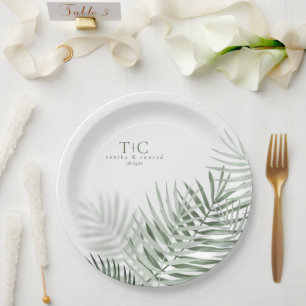 Lush Palm Leaf Wedding Moss Green/Wht ID956 Pappteller