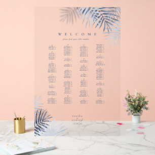 Lush Palm Leaf Wedding Seating Blue/Wht ID956 Acrylschild