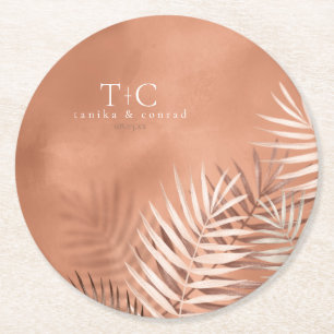 Lush Palm Leaf Wedding Terra Cotta ID956 Runder Pappuntersetzer