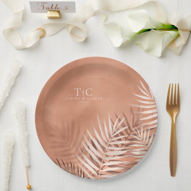 Lush Palm Leaf Wedding Terra Cotta V2 ID956 Pappteller (Hochzeit)