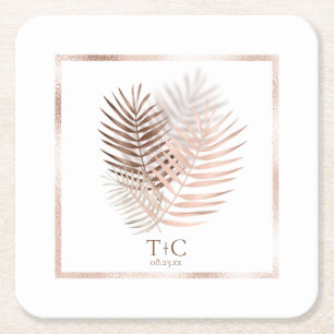 Lush Palm Leaf Wedding Terra Cotta/White ID956 Rechteckiger Pappuntersetzer