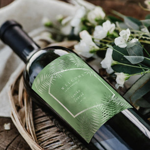 Lush Palm Leaf Wedding Welcome Moss Green ID956 Weinetikett