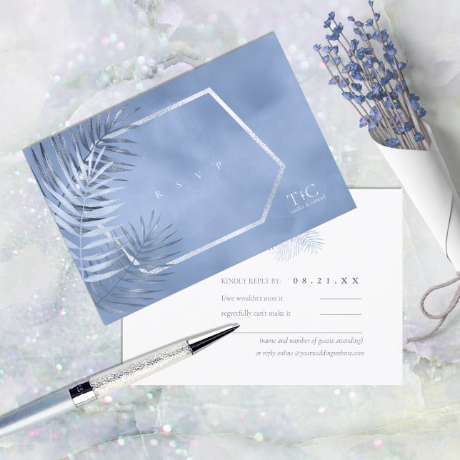 Lush Palm Leaf Wedding Windsor Blue ID956 RSVP Karte (Von Creator hochgeladen)