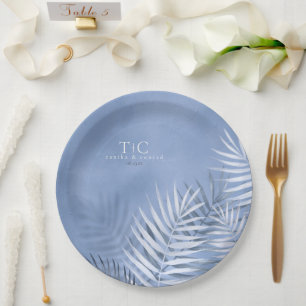 Lush Palm Leaf Wedding Windsor Blue V2 ID956 Pappteller