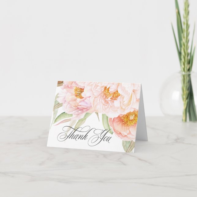 Lush Pink Peonies Aquarell Floral Vielen Dank Dankeskarte (Vorderseite)