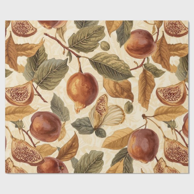 Lush Plums & Fig Leaves Wrapping Paper | Vintage Geschenkpapier (Flach)