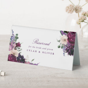 Lush Purple Blumen Reserviert für Braut & Bräuch Tischaufsteller