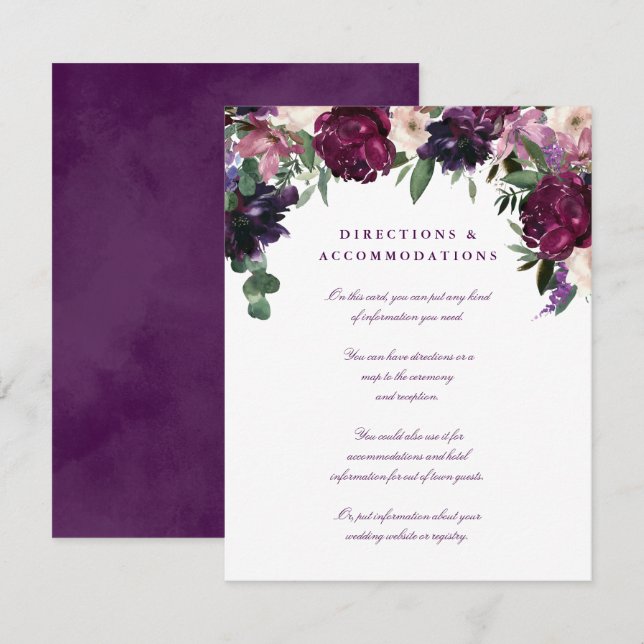 Lush Purple Blumen | Romantische Hochzeit Begleitkarte (Vorne/Hinten)