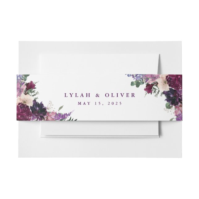 Lush Purple Blumen | Romantische Hochzeit Einladungsbanderole (Vorderseite Beispiel)