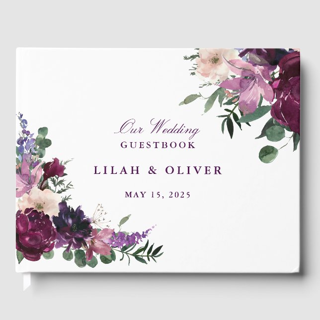 Lush Purple Blumen | Romantische Hochzeit Gästebuch (Vorderseite)