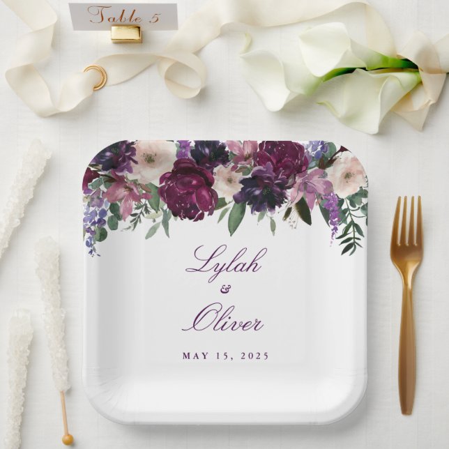 Lush Purple Blumen | Romantische Hochzeit Pappteller (Hochzeit)