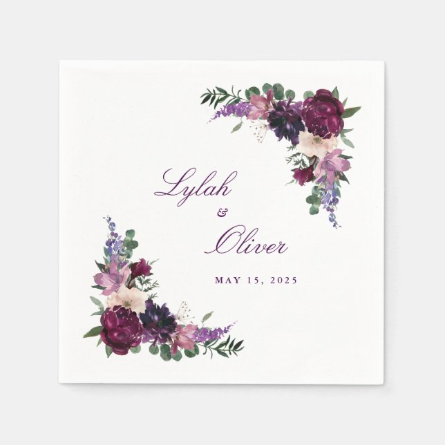 Lush Purple Blumen | Romantische Hochzeit Serviette (Vorderseite)
