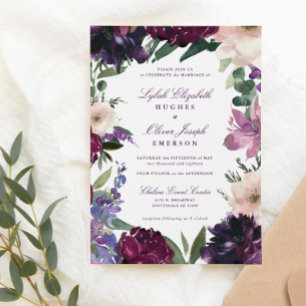 Lush Purple Blumen   Romantische Hochzeitseinladun Einladung