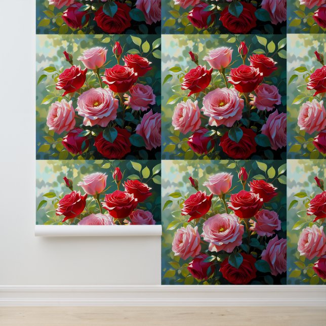 Lush Rose Garden Peel and Stick Floral Tapete (Anwendung)