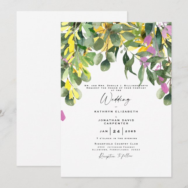 Lush Summer Greenerity Wildblume Wedding Einladung (Vorne/Hinten)