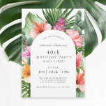 Lush Tropical Floral 40. Geburtstag Party und Luau Einladung<br><div class="desc">Ein wunderschön üppiges tropisches 40. Geburtstag Party-Design mit farbenfrohen Aquarelltönen, die Blüten von Hibisken, Ingwer-Blume und eine Vielfalt von tropischem Blattwerk umgeben ein stilvolles Gewölbe. Das Aussehen ist lebendig und lebendig und Set den Ton für Ihre Feier im Aloha-Stil. Ein trendiger Gewölberahmen rund um Ihren Text fügt eine zeitgemäße Touch...</div>
