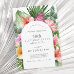 Lush Tropical Floral 50. Geburtstagsparty und Luau Einladung<br><div class="desc">Ein wunderschön üppiges tropisches 50. Geburtstagsparty-Design mit farbenfrohen Aquarelltönen, die Blüten von Hibisken, Ingwer-Blume und eine Vielfalt an tropischem Blattwerk umschließen ein stilvolles Gewölbe. Das Aussehen ist lebendig und lebendig und Set den Ton für Ihre Feier im Aloha-Stil. Ein trendiger Gewölberahmen rund um Ihren Text fügt eine zeitgemäße Touch hinzu....</div>