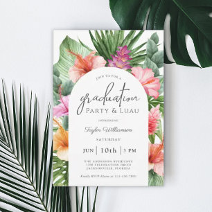 Lush Tropical Floral Graduation Party and Luau Einladung
