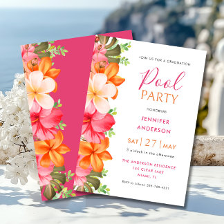 Lush Tropical Floral Graduation Pool Party Einladung
