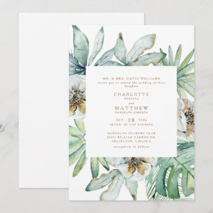 Lush Tropical Foliage White Weditation Einladung
