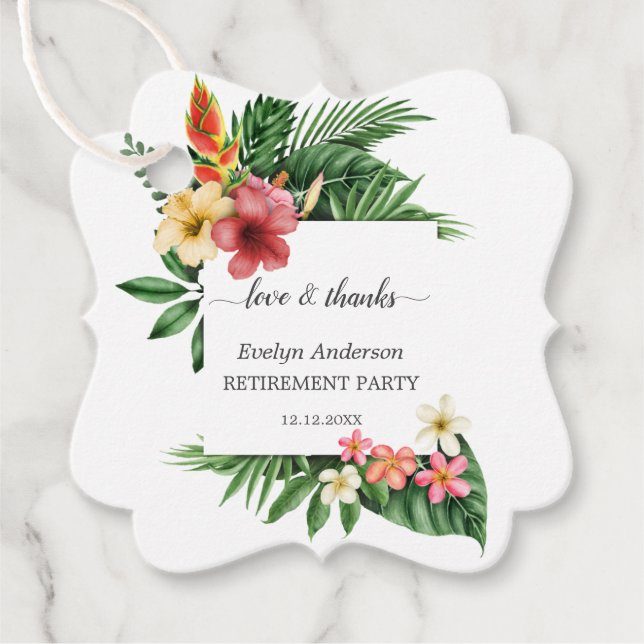 Lush Tropical Garden Bloral Blotirement Party Geschenkanhänger (Vorderseite)