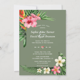 Lush Tropical Garden Flowers Sage Green Wedding Einladung