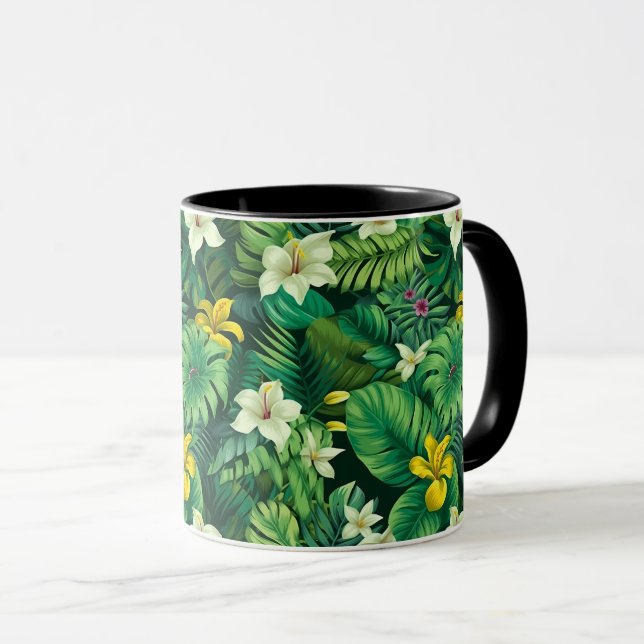 Lush Tropical Green - Tropical Foliage Beach Tasse (VorderseiteRechts)