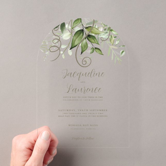 Lush Tropical Greenerenerity Wedding Arch Acryleinladungen (Insitu (Handheld))
