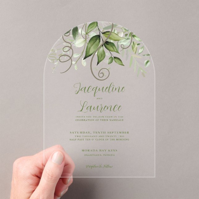 Lush Tropical Greenerenerity Wedding Arch Acryleinladungen (Insitu (Handheld))