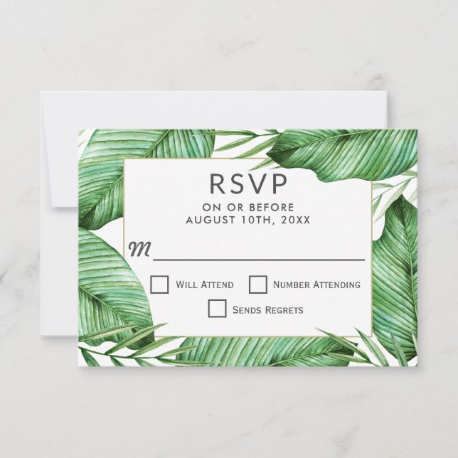 Lush Tropical Greenerenerity Wedding RSVP Karte (Vorderseite)