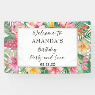 Lush Tropical Greenerenery Floral Geburtstagsparty Banner