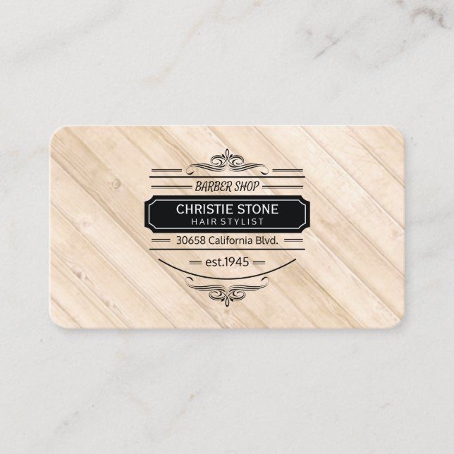 Lush White Leather Holz Trim Retro Label Barber Visitenkarte (Vorderseite)