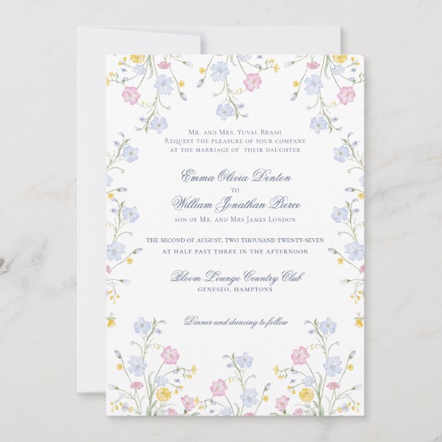 Lush Wildflower Meadow Wedding Einladung (Vorderseite)