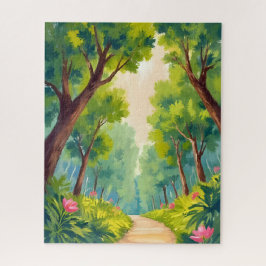 Lush Wood Stroll | Green Nature Watercolor