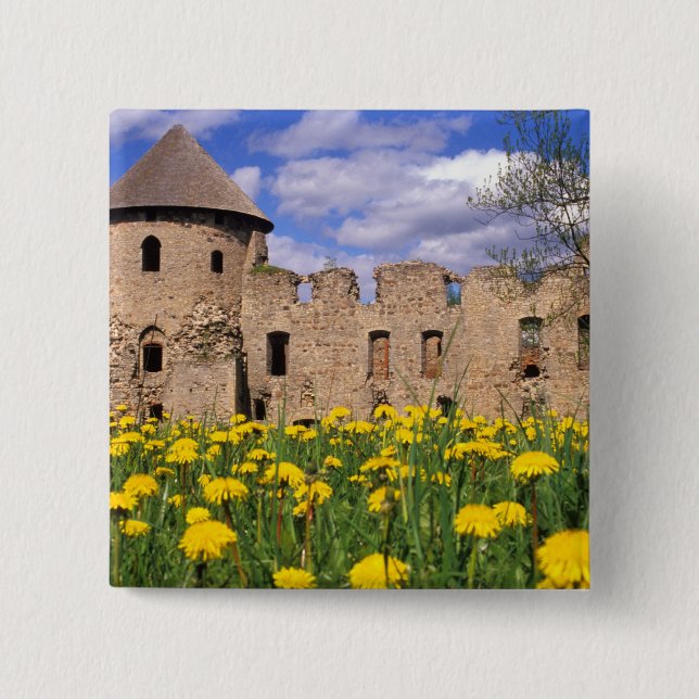Lüster umgeben das Schloss Cesis im Zentrum Button (Vorderseite)