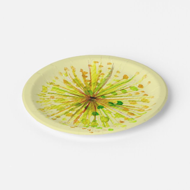 Lüstern aus gelber Wildblume, Aquarell Blume Pappteller (Schrägansicht)
