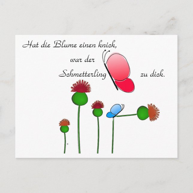 Lustger Spruch "Schmetterling" Postkarte (Vorderseite)