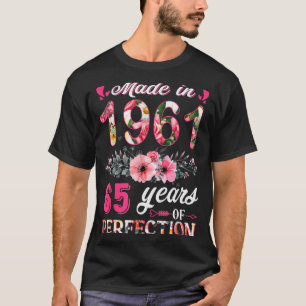 Lustig 65 Jahre alt Hergestellt in 1961 Floral 65. T-Shirt