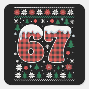 Lustig 67 Sechs Sieben Meme Cringe Weihnachten Rot Quadratischer Aufkleber