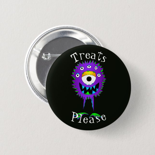 Lustig, Cartoon-Monster, Halloween "Bitte Süßigkei Button (Vorne & Hinten)